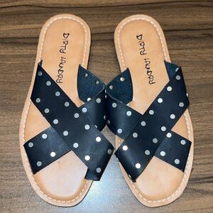 Dirty Laundry Black and Tan Criss-Cross Sandals